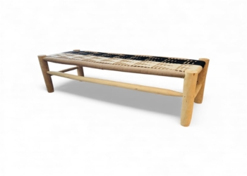 Banc Entrelacs – Bois d’eucalyptus & corde graphique (100 ou 120cm)