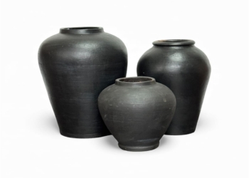 SILEX – Trio de pots en terre cuite noir – Design brut et sculptural