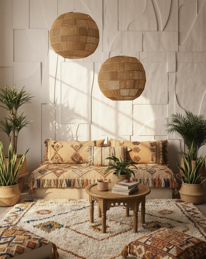 Tiziri — suspension raphia naturel tressé fait main