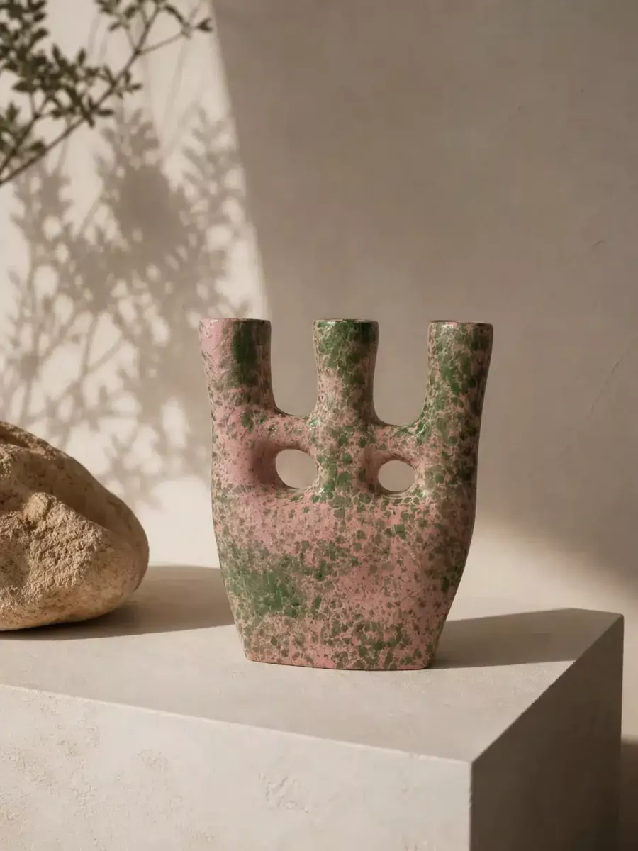 AÏTARA • Poterie Berbère Pop Rose et Moucheté Vert