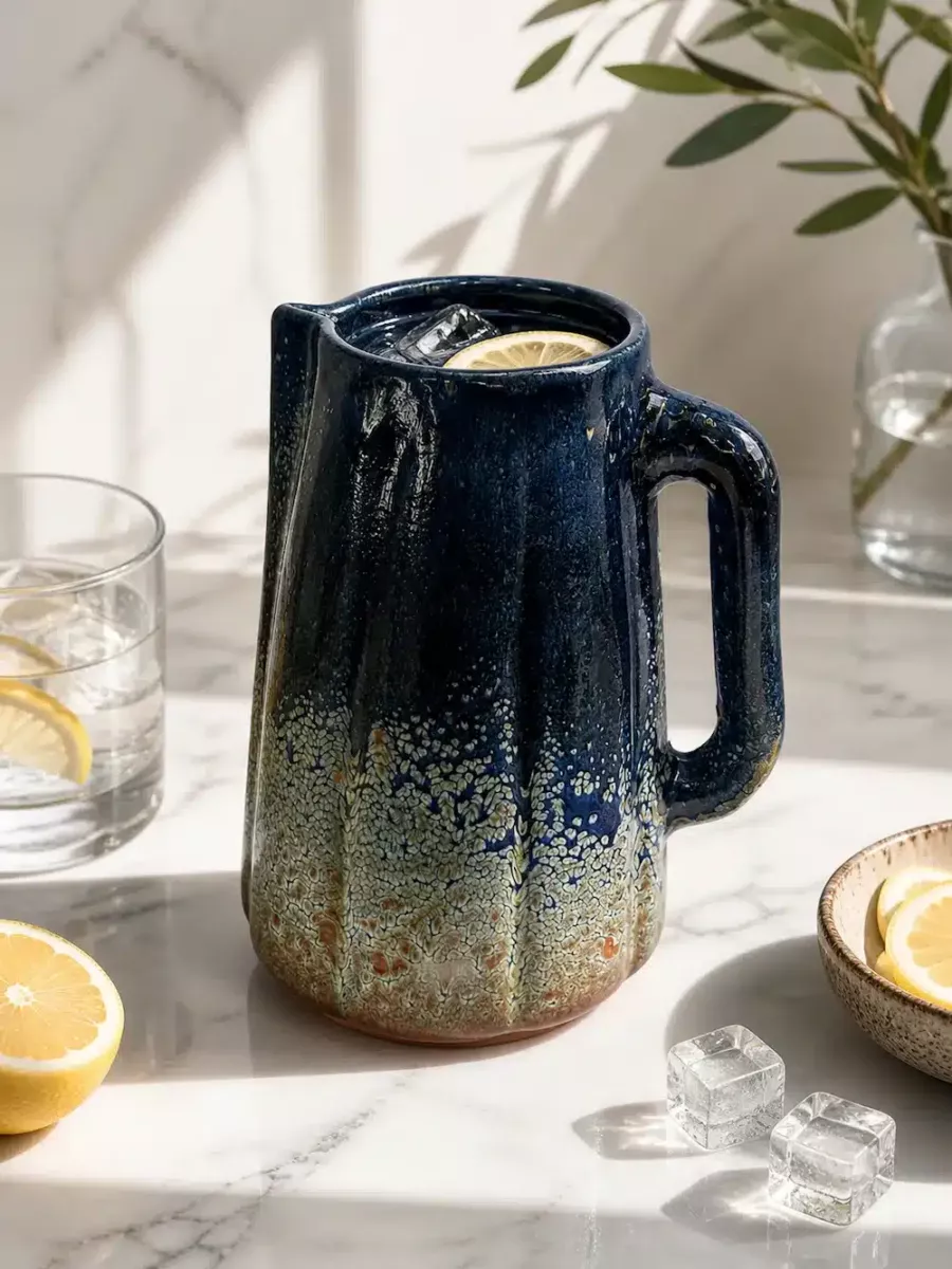 ASTÉRIA — Carafe artisanale en céramique bleu profond