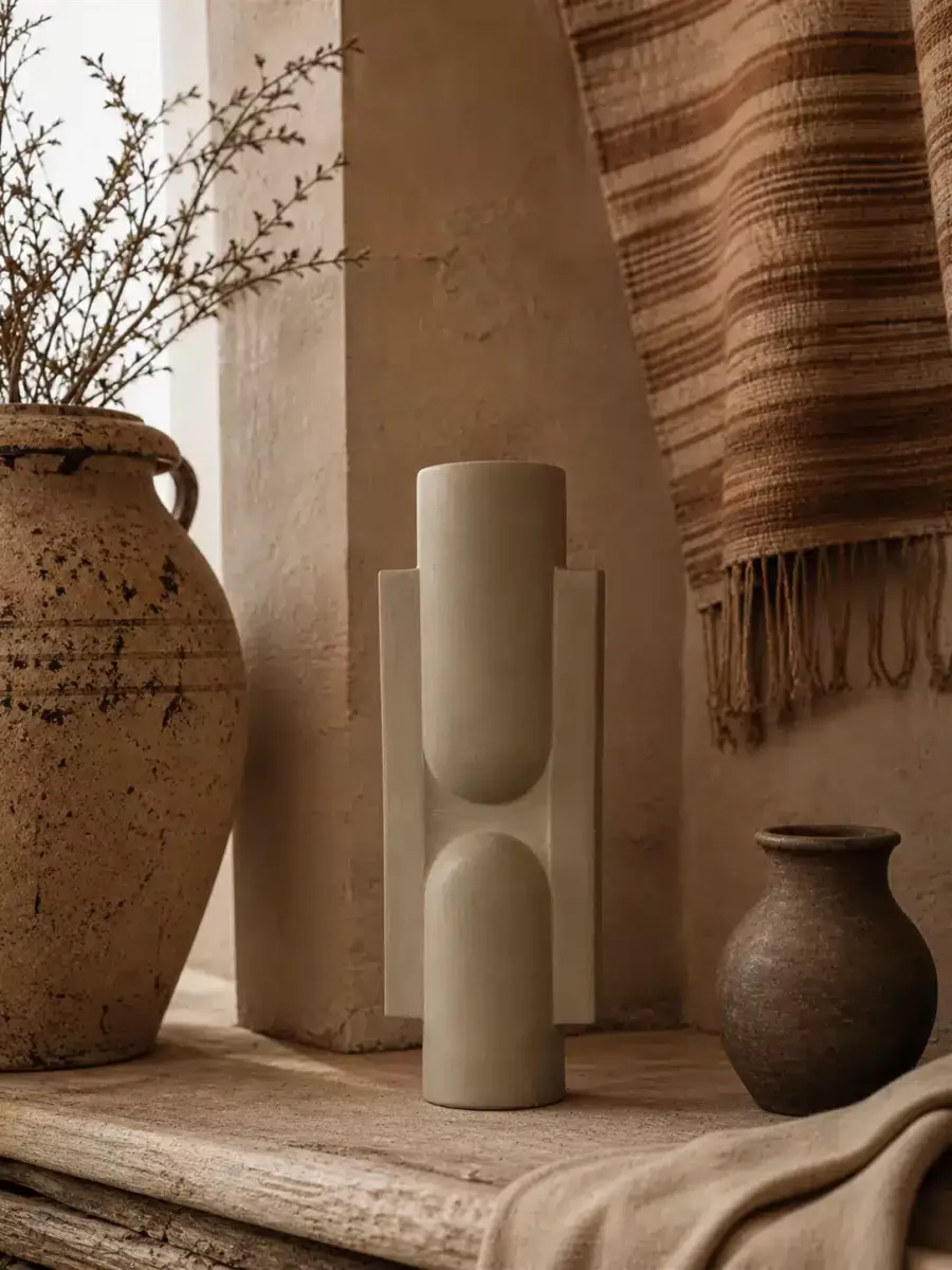 CARAVANE I (SABLE SHIITAKE) — Vase totem en terre cuite 34cm