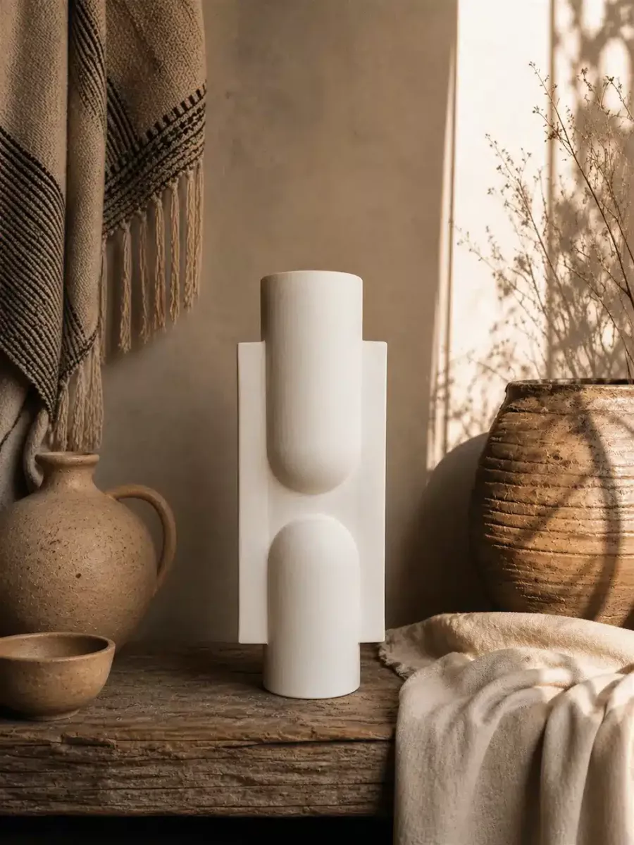 CARAVANE I (SEL BLANC) • Vase Totem en Terre Cuite 34cm