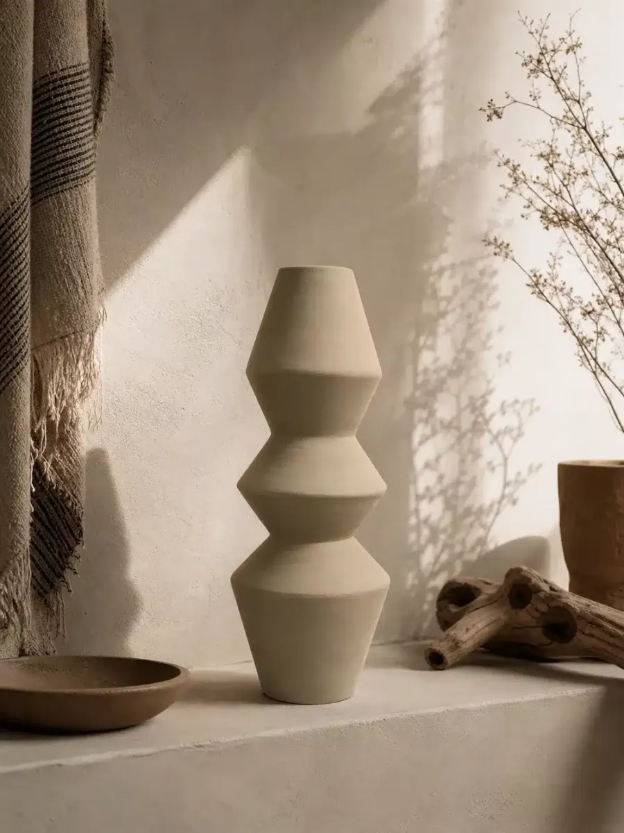 CARAVANE II (SABLE SHIITAKE) — Vase géométrique en terre cuite 34cm