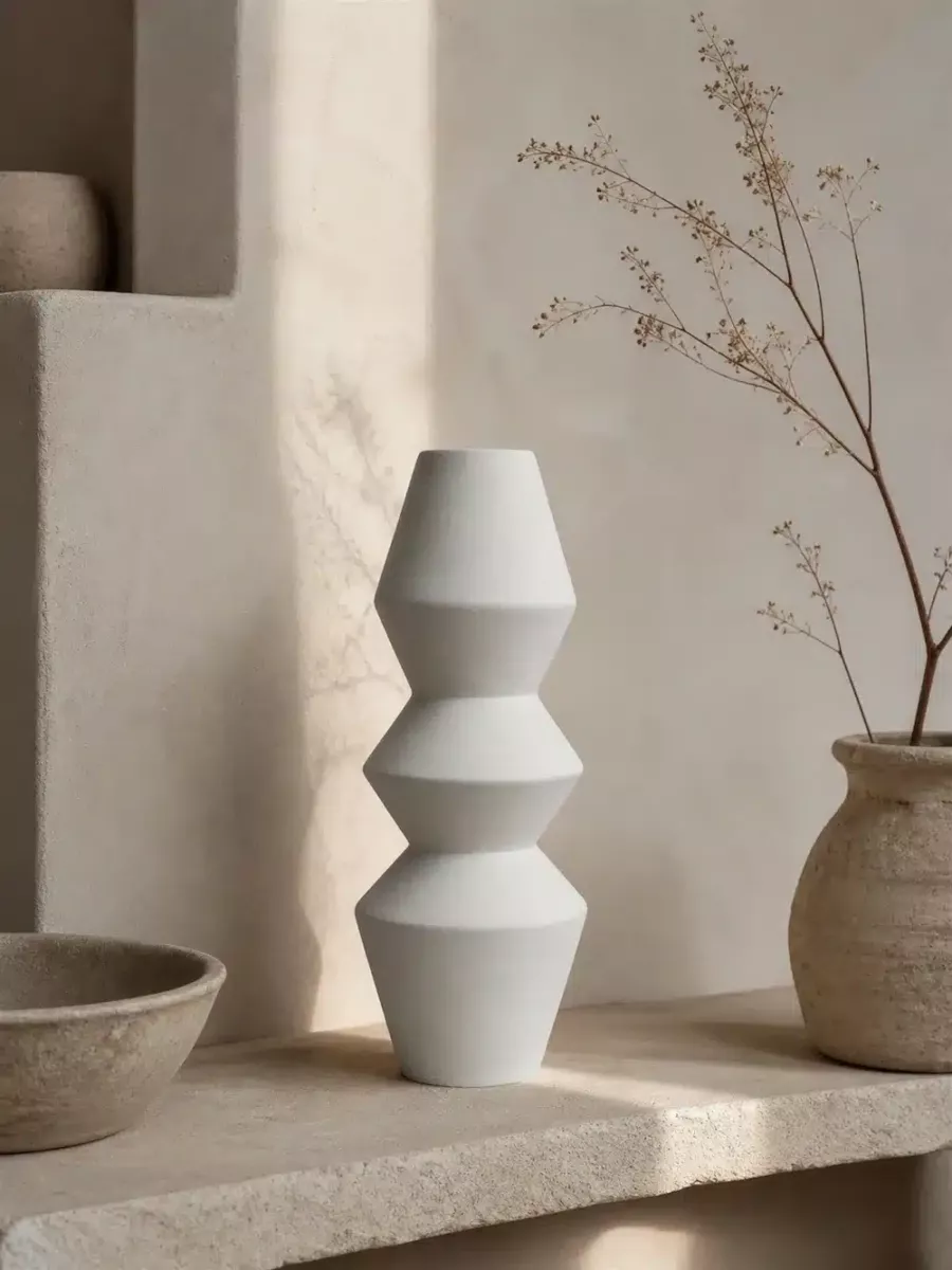 CARAVANE II (SEL BLANC) • Vase Géométrique Architectural 34cm