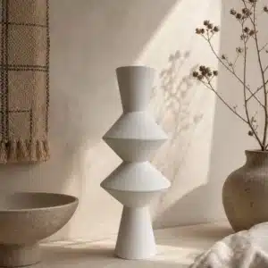 CARAVANE III (SEL BLANC) • Vase Asymétrique en Terre Cuite 40cm