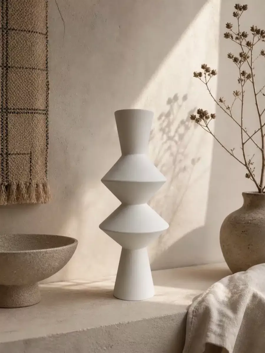 CARAVANE III (SEL BLANC) • Vase Asymétrique en Terre Cuite 40cm