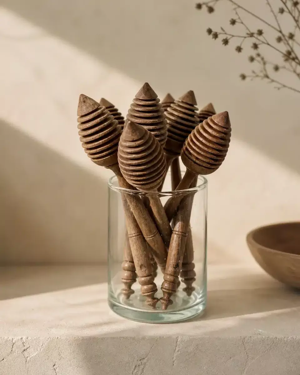 NECTAR — Cuillère à miel en noyer artisanal sculpté