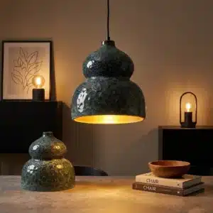 ÉMAUX VIVANTS BLEU SISMIQUE — Suspension artisanale en céramique