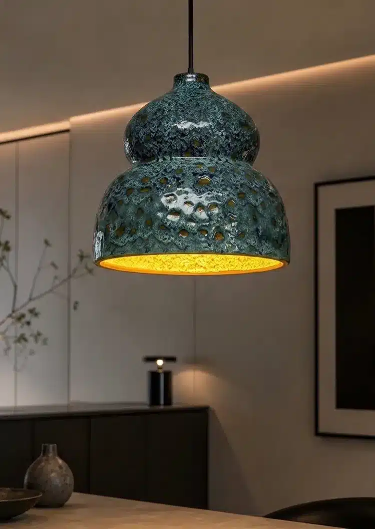 ÉMAUX VIVANTS ONDE CÉLESTE — Suspension artisanale en céramique