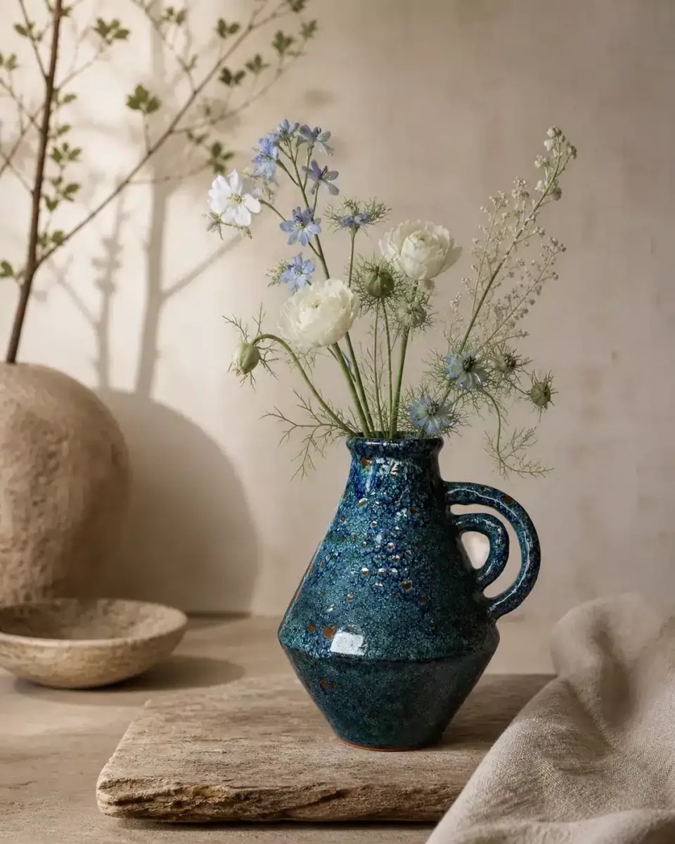 EOLIA BLEU PROFOND MAT — Vase asymétrique en céramique