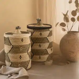 MIRAGE — Grande panière en fibre et laine noir & blanc