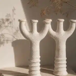 NEVA • Bougeoir de Sol Monumental en Terre Cuite Blanchie 56cm