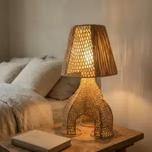 OMBRELLE — Lampe à poser en raphia tressé main