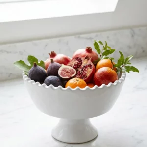 PERLA — Coupe à fruits en céramique blanche dentelée