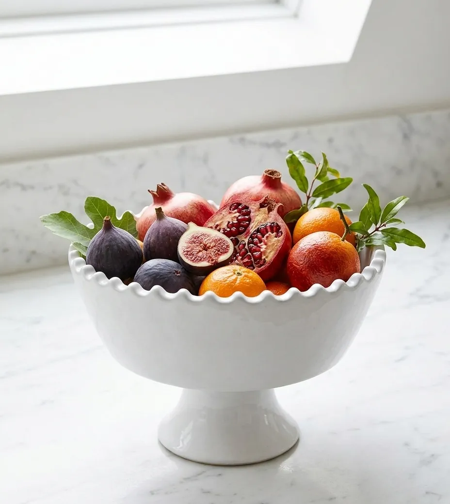PERLA — Coupe à fruits en céramique blanche dentelée