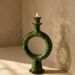Bougeoir en terre cuite "Soleya Émeraude" – Artisanat marocain brillant