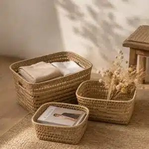 TRIBU — Lot de 3 panières de rangement en raphia