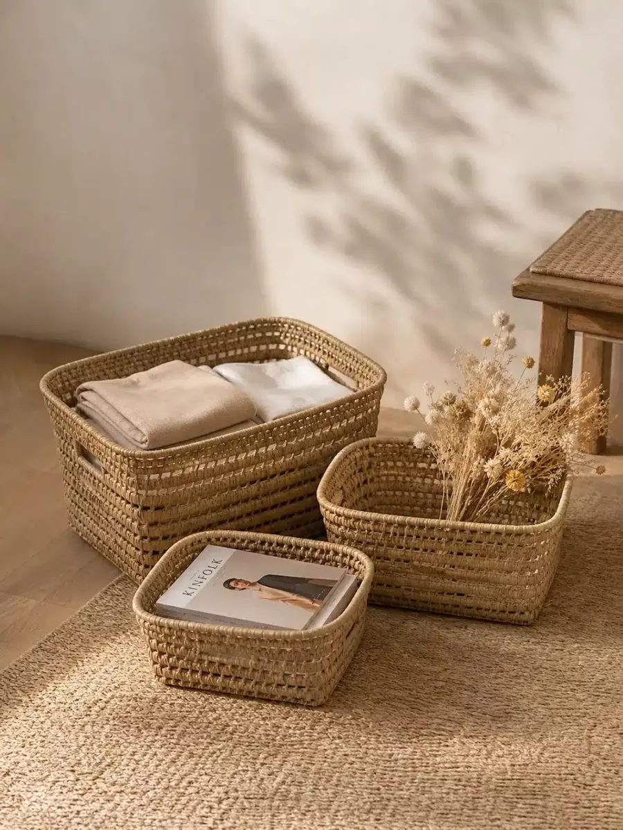TRIBU — Lot de 3 panières de rangement en raphia