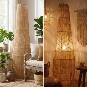 LUBNA — Grande lampe à poser en raphia sculpté