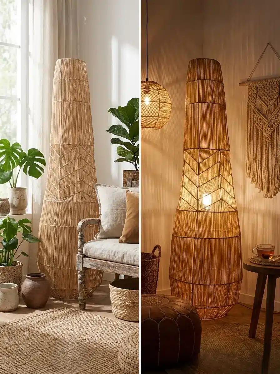 LUBNA — Grande lampe à poser en raphia sculpté