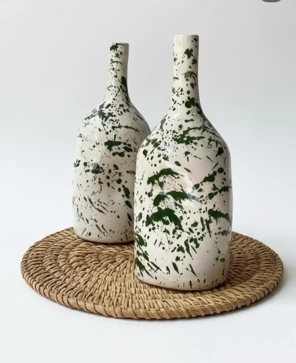 Soliflore Verdalia céramique blanc vert artisanal – Maison Dar Anwar